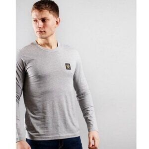 Belstaff Men’s Grey Long Sleeve Cotton Logo Patch T-Shirt Size Large EUC